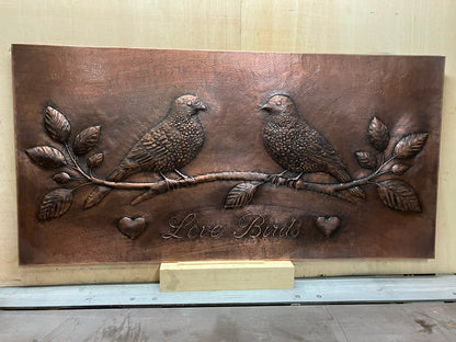 Lovebirds on Blossom Branch Copper Backsplash