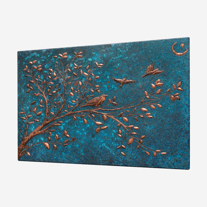 Copper Backsplash (Tree Branches, Crescent and Star, Blue Patina)