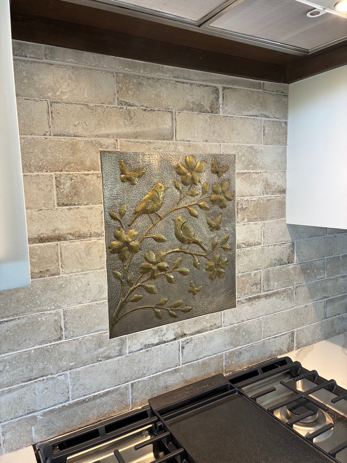 Birds & Blossoms Brass Backsplash