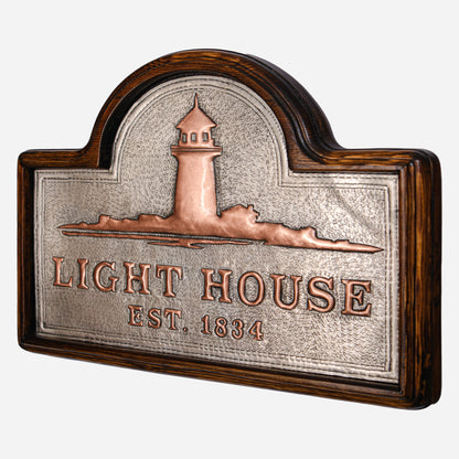 Copper Beach House Sign (Lighthouse, Personalized, Silver&Copper Color)