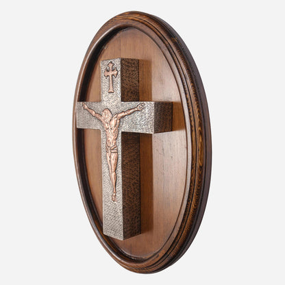 Copper Crucifix Wall Art (Wooden Base)