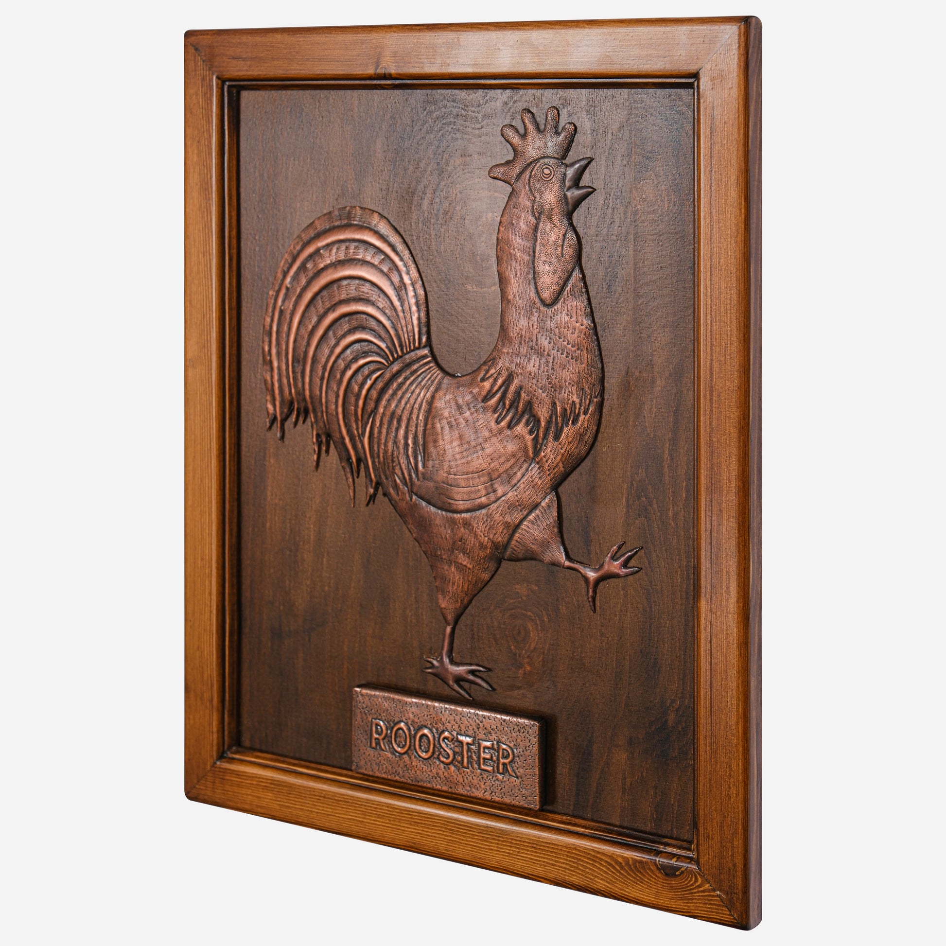 Copper Rooster Sculpture (Framed Base, Personalized Panel)