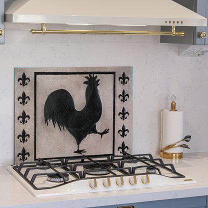 European Kitchen Backsplash Tile - Copper Rooster & Fleur De Lys - Gray & Black
