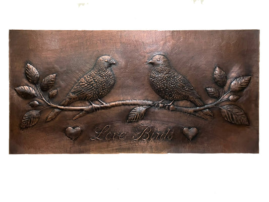 Lovebirds on Blossom Branch Copper Backsplash