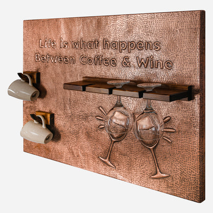 Copper Coffee Mug Holder and Wine Glass Rack for Wall (Personalized)