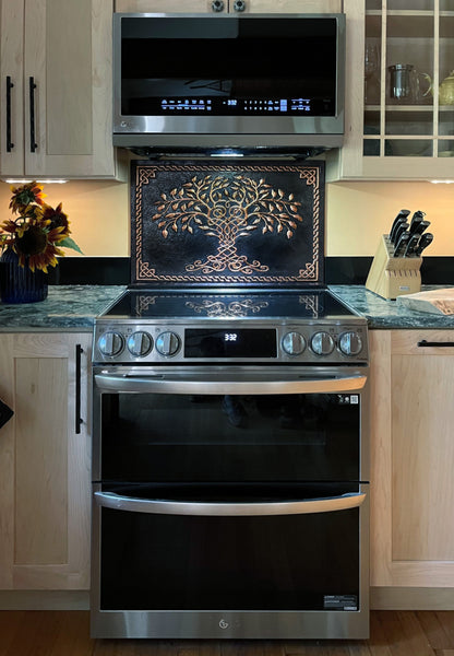 Black Tree of Life Copper Backsplash | Luxury Handmade Copper Kitchen Wall Art - Natuross