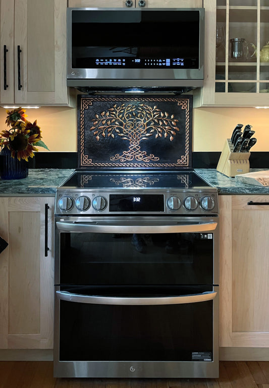Carrelage pour crédence de cuisine celtique - Arbre de vie cuivré - Noir