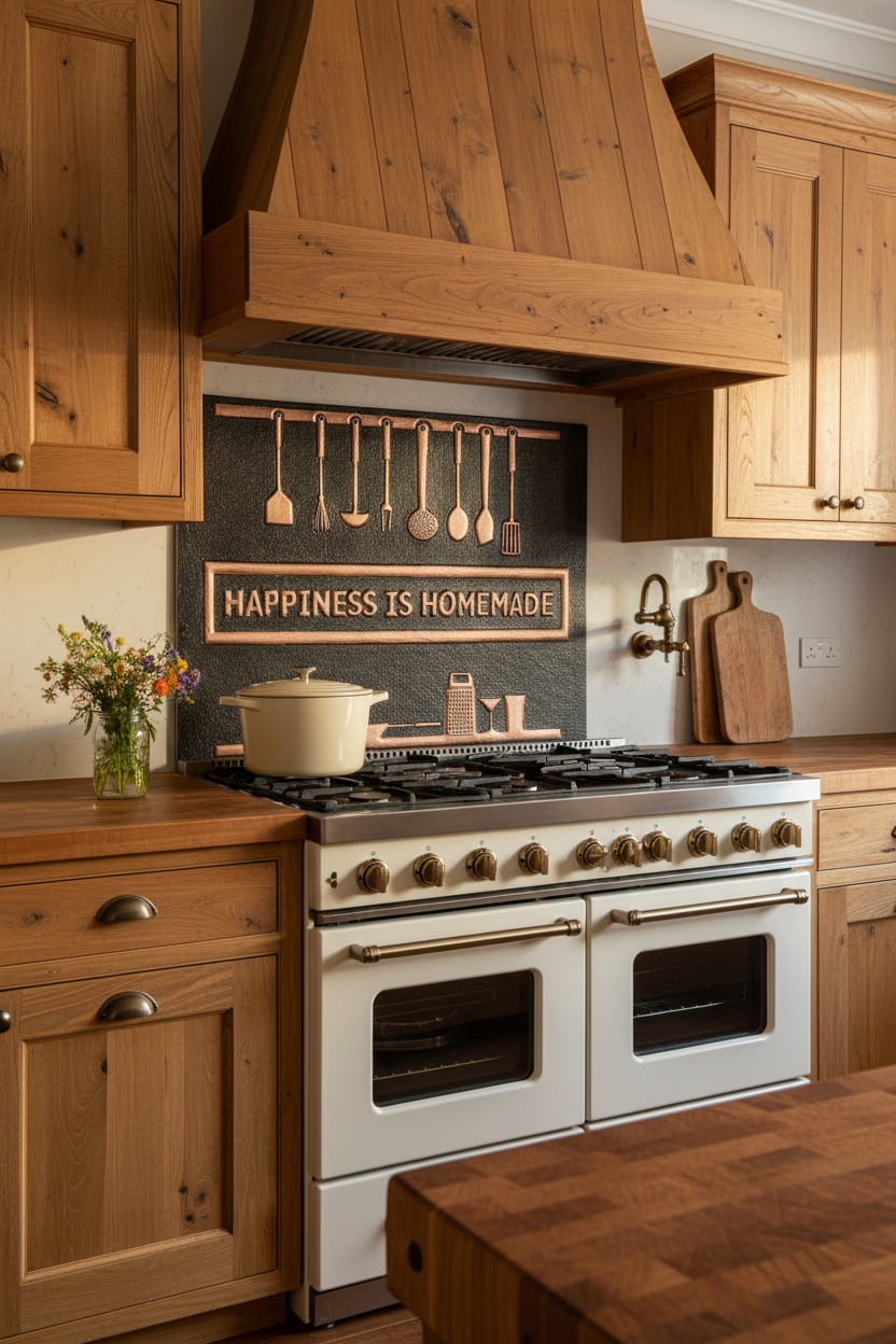 48 Inch Happiness is Homemade Black Copper Backsplash Over 48" Professional Range Rustic