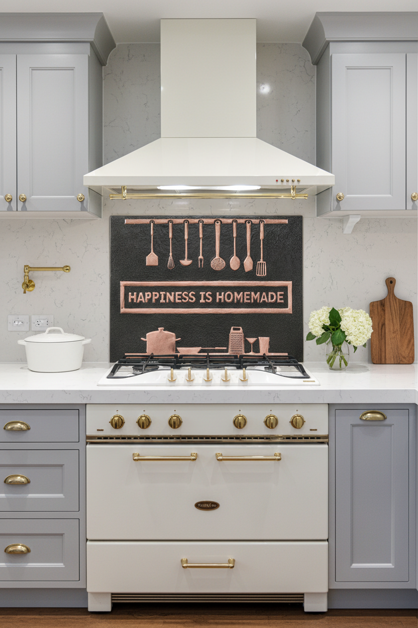 48 Inch Happiness is Homemade Black Copper Backsplash Over 48" Professional Range