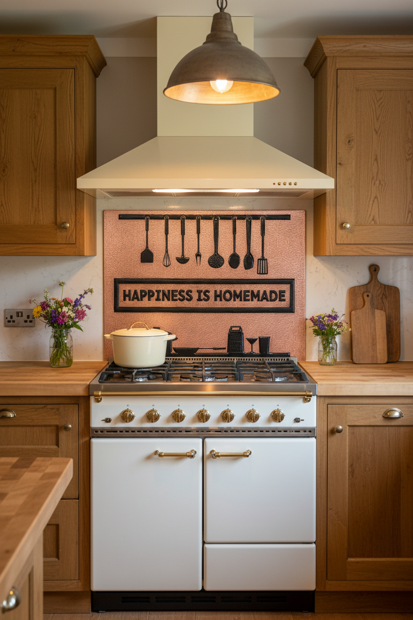 48 Inch Happiness is Homemade Copper & Black Backsplash Over 48" Professional Range