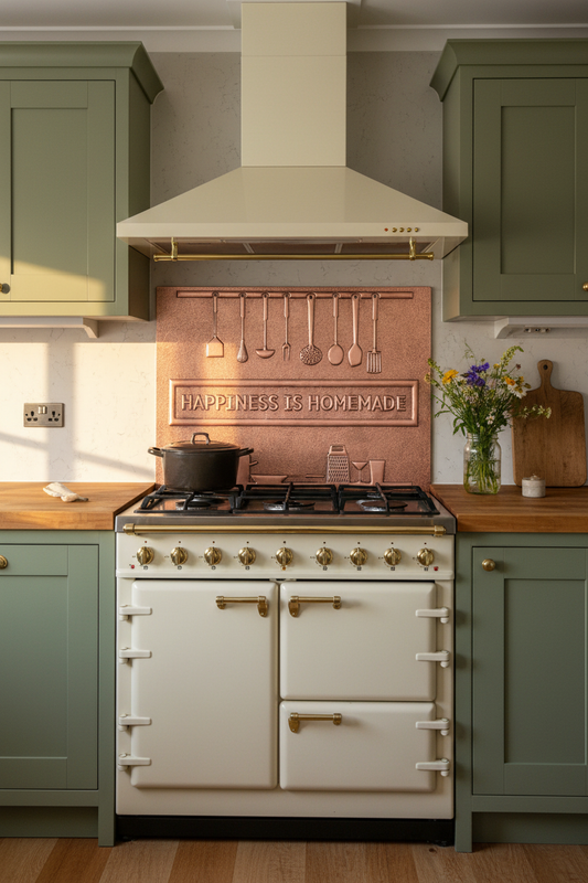 48 Inch Happiness is Homemade Natural Copper Backsplash Over 48" Professional Range Vintage