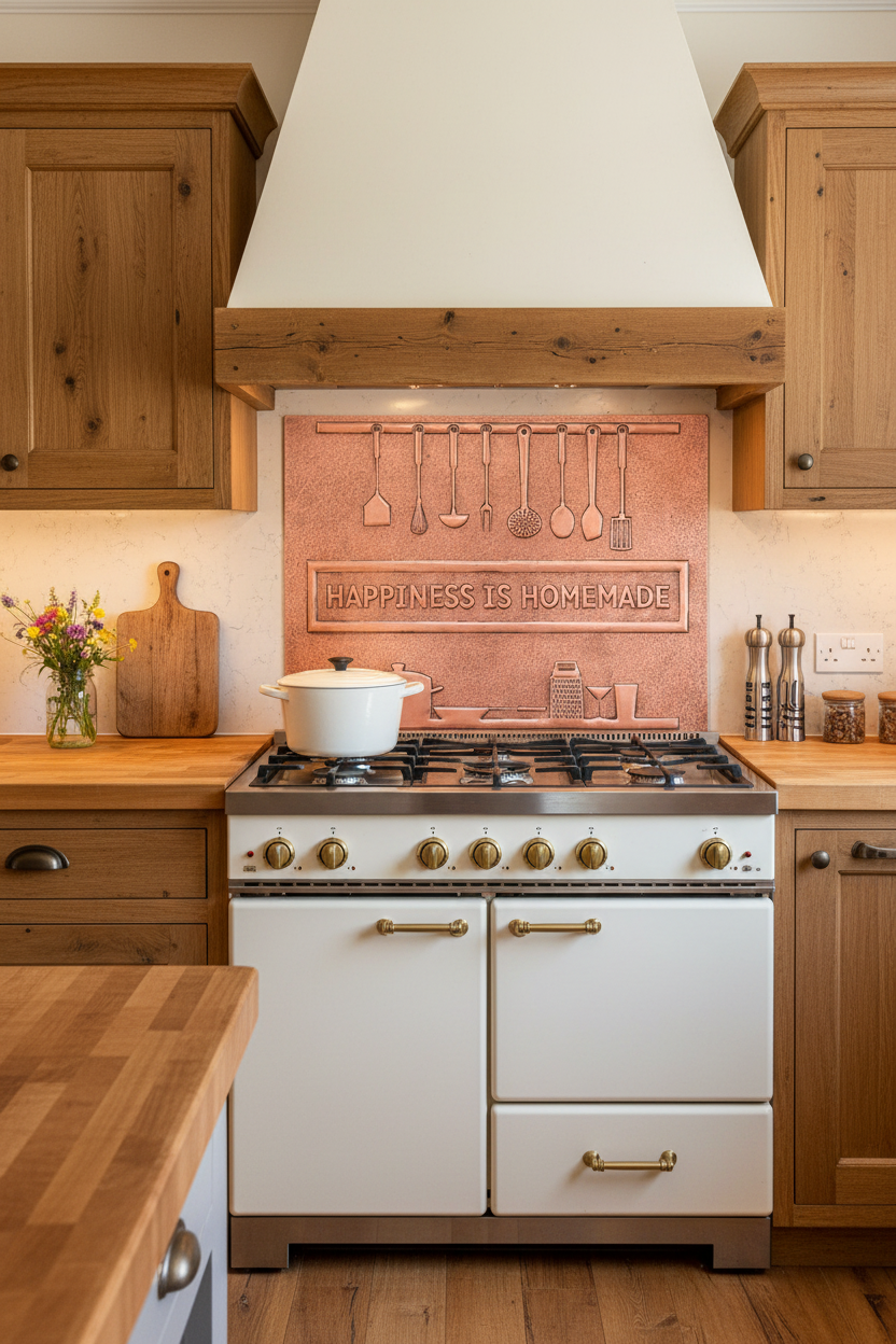 48 Inch Happiness is Homemade Natural Copper Backsplash Over 48" Professional Range