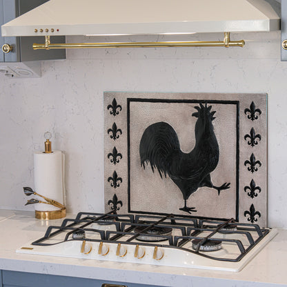 European Kitchen Backsplash Tile - Copper Rooster & Fleur De Lys - Gray & Black