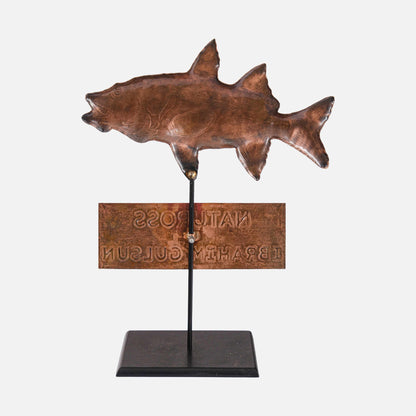 Copper Fish Sculpture (Striped Bass, Personalized Panel Optional)