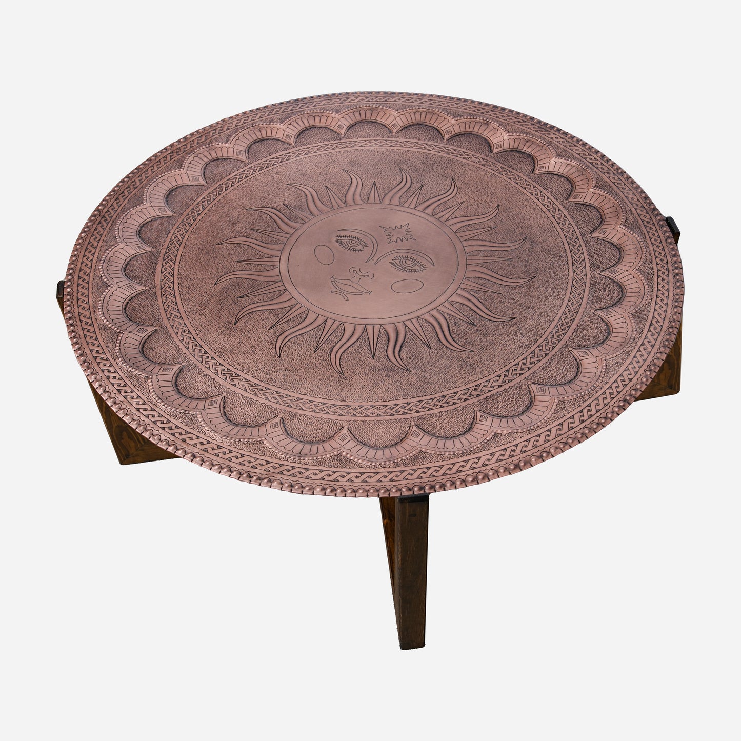 Copper Folding Coffee Table (Sun with Face)