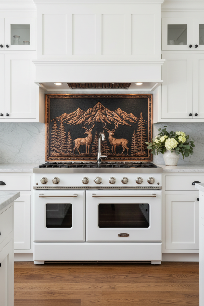 54 Inch Black Deer Copper Backsplash Over 54" Professional Range Modern Farmhouse