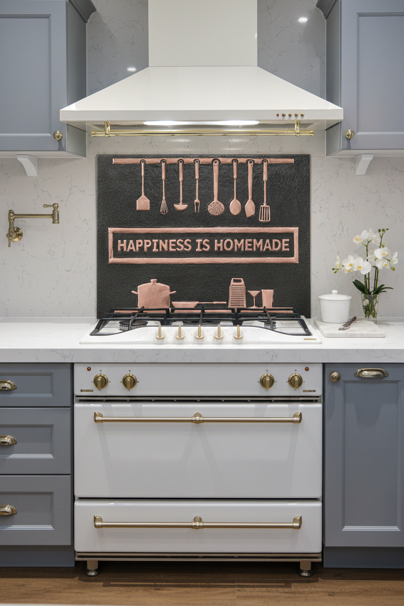 54 Inch Happiness is Homemade Black Copper Backsplash Over 54" Professional Range Elegant