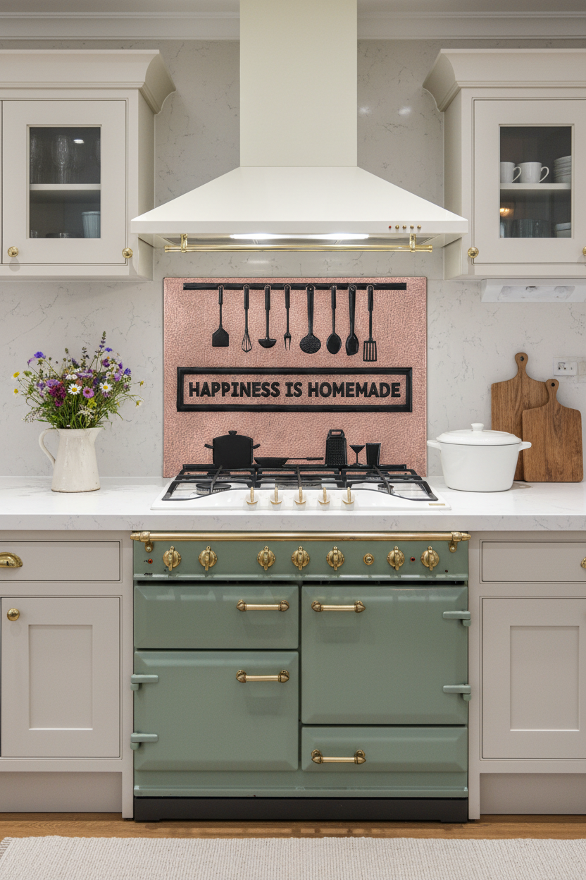 54 Inch Happiness is Homemade Copper & Black Backsplash Over 54" Professional Range Cottage