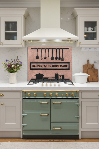 54 Inch Happiness is Homemade Copper & Black Backsplash Over 54" Professional Range Cottage