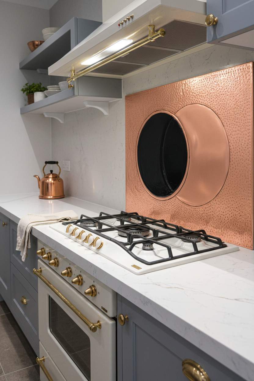 54x36 Inch Eclipse Copper & Black Backsplash Diagonal Perspective Gray Kitchen