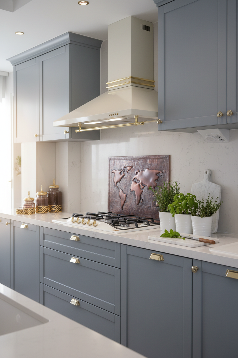 54x36 Inch World Map Brown Copper Backsplash Luxury Transitional Kitchen