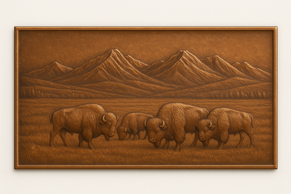 Bison in Valley Metal Wall Art Backsplash Panel