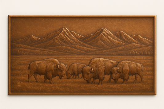Bison in Valley Metal Wall Art Backsplash Panel