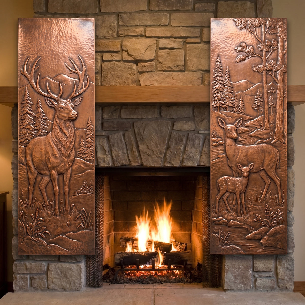 Deer Copper Panel Pair