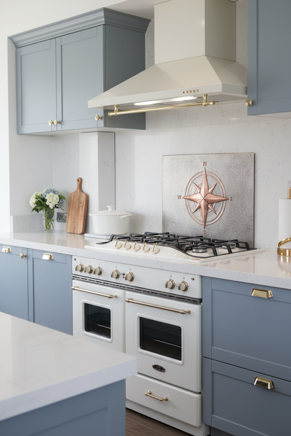 60 Inch Compass Rose Gray & Copper Backsplash Over 60" Professional Range Coastal Modern