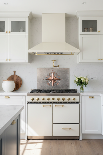 60 Inch Compass Rose Gray & Copper Backsplash Over 60" Professional Range Modern Farmhouse