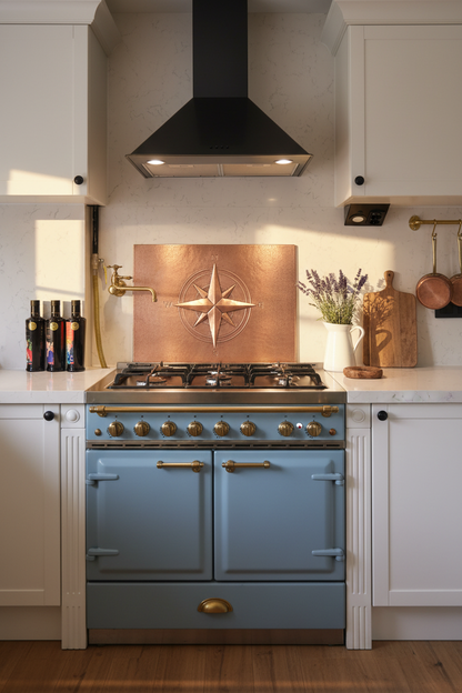 60 Inch Compass Rose Natural Copper Backsplash Over 60" Professional Range French Country