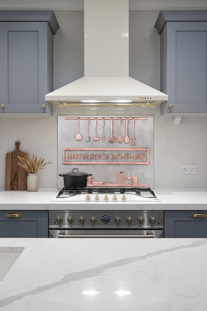 60 Inch Happiness is Homemade Gray & Copper Backsplash Over 60" Professional Range Contemporary