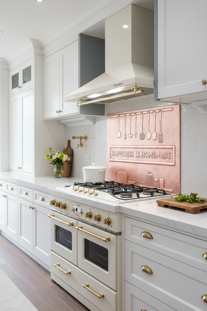 60 Inch Happiness is Homemade Natural Copper Backsplash Over 60" Professional Range Modern