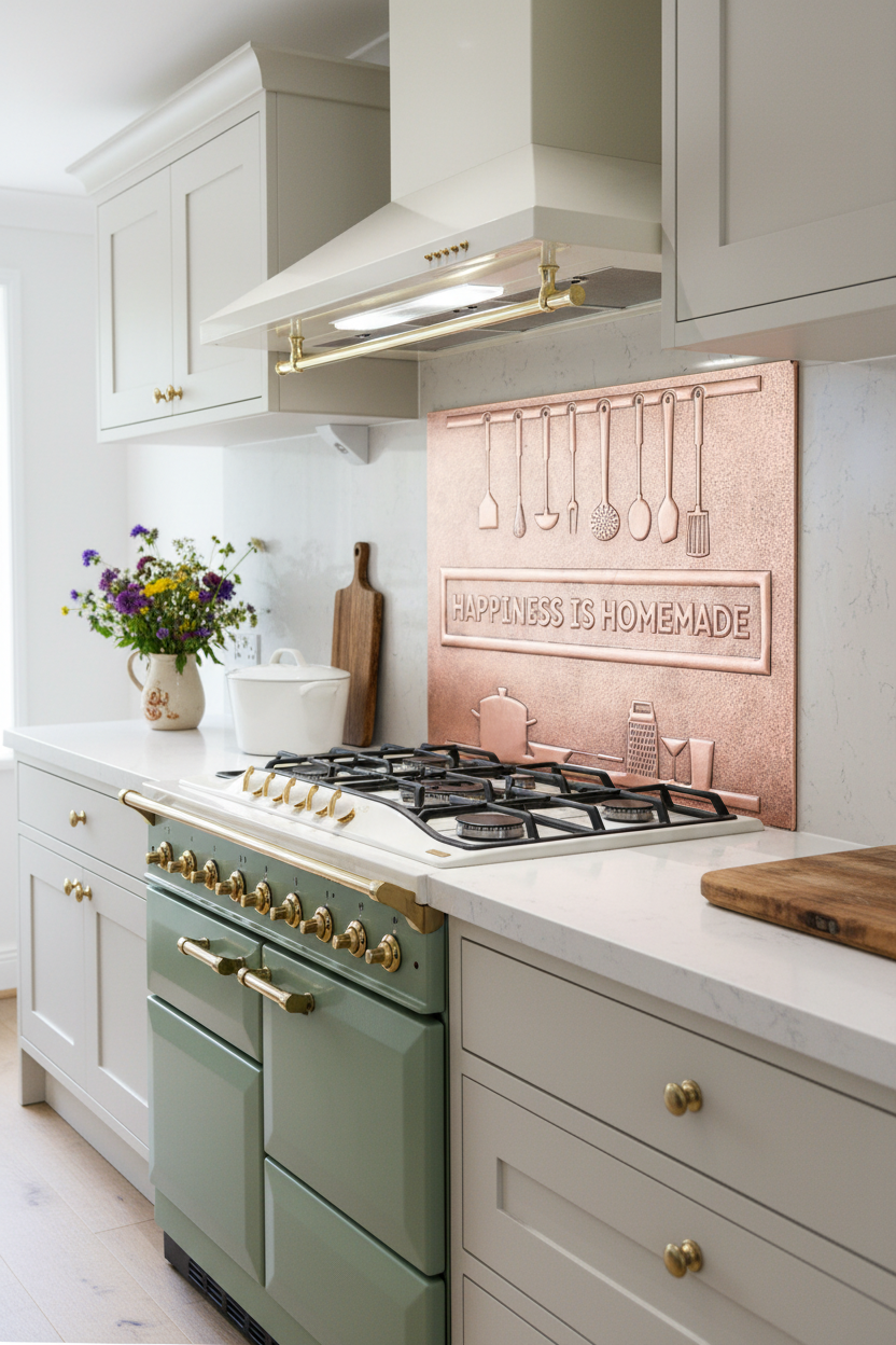 60 Inch Happiness is Homemade Natural Copper Backsplash Over 60" Professional Range