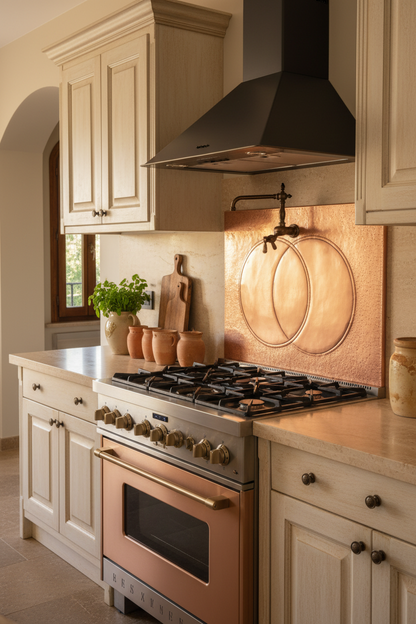 60x36 Inch Eclipse Natural Copper Backsplash Tuscan Villa Kitchen
