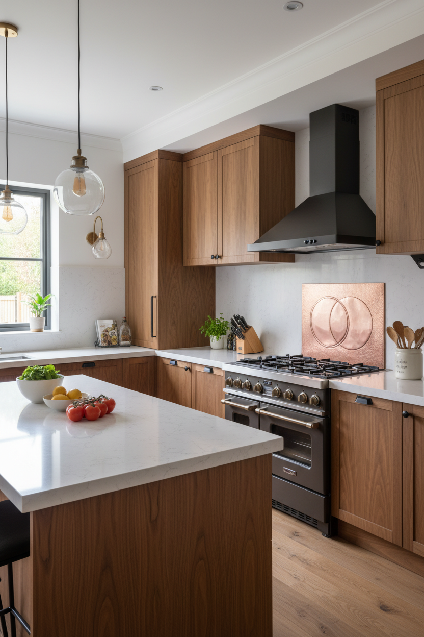 60x36 Inch Eclipse Natural Copper Backsplash Wide Angle Walnut Kitchen