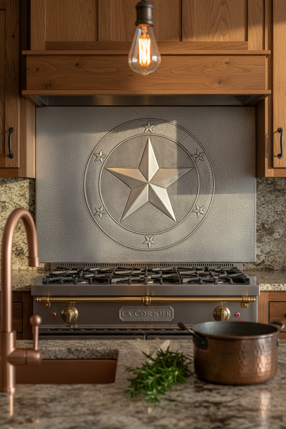 60x36 Inch Lone Star Gray Backsplash Ultra Extreme Close-Up Direct Front View Ultra-Luxury Western Ranch Kitchen