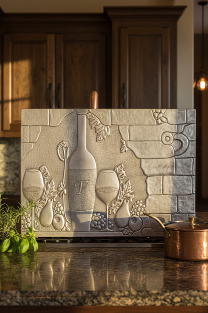 60x36 Inch Tuscan Vineyard Gray Backsplash Ultra Extreme Close-Up Direct Front View Ultra-Luxury Italian Tuscan Kitchen