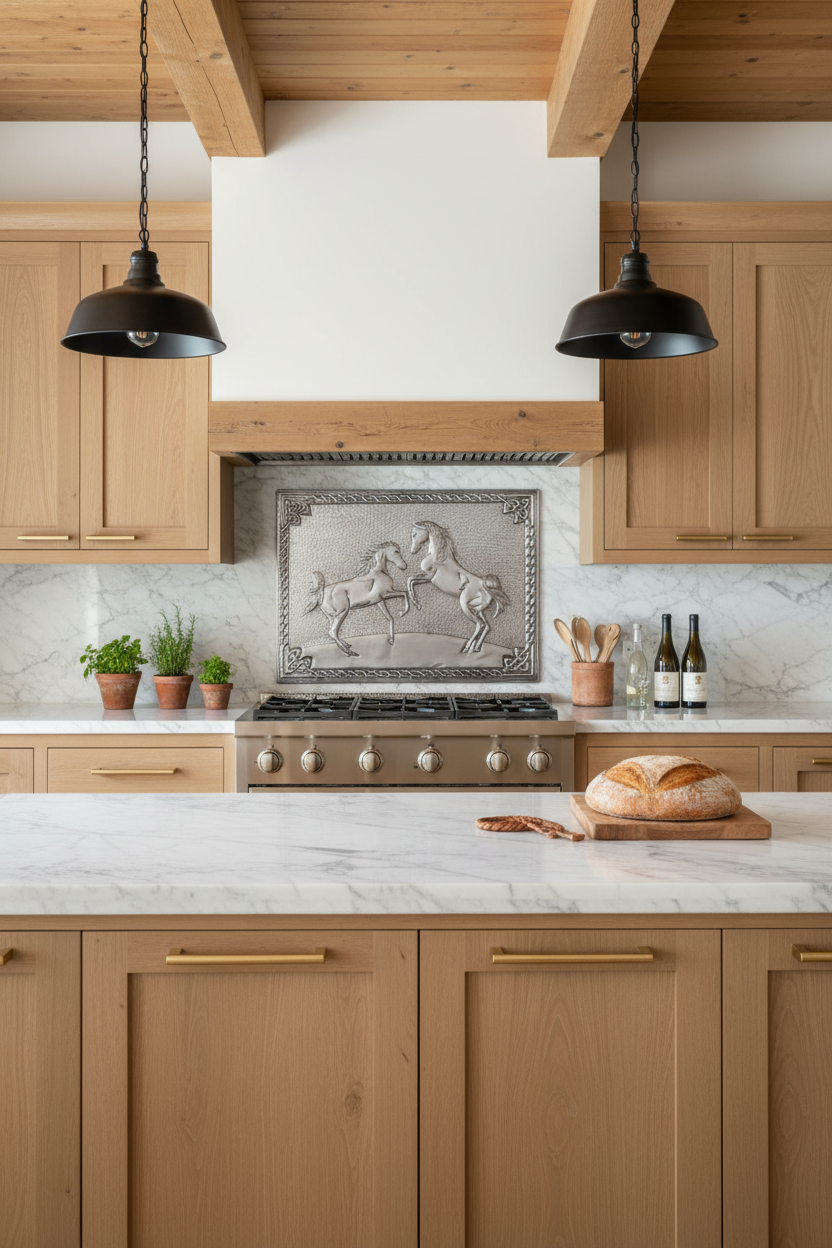 60x36 Inch Wild Horses Gray Backsplash Close View Ultra-Luxury Scandinavian Ranch Kitchen