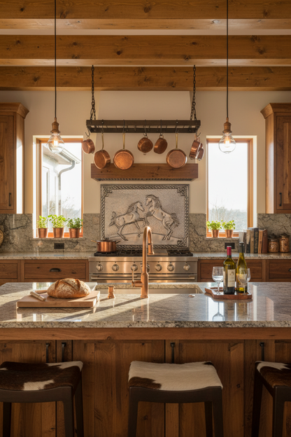 60x36 Inch Wild Horses Gray Backsplash Direct Front View Ultra-Luxury Modern Ranch Kitchen