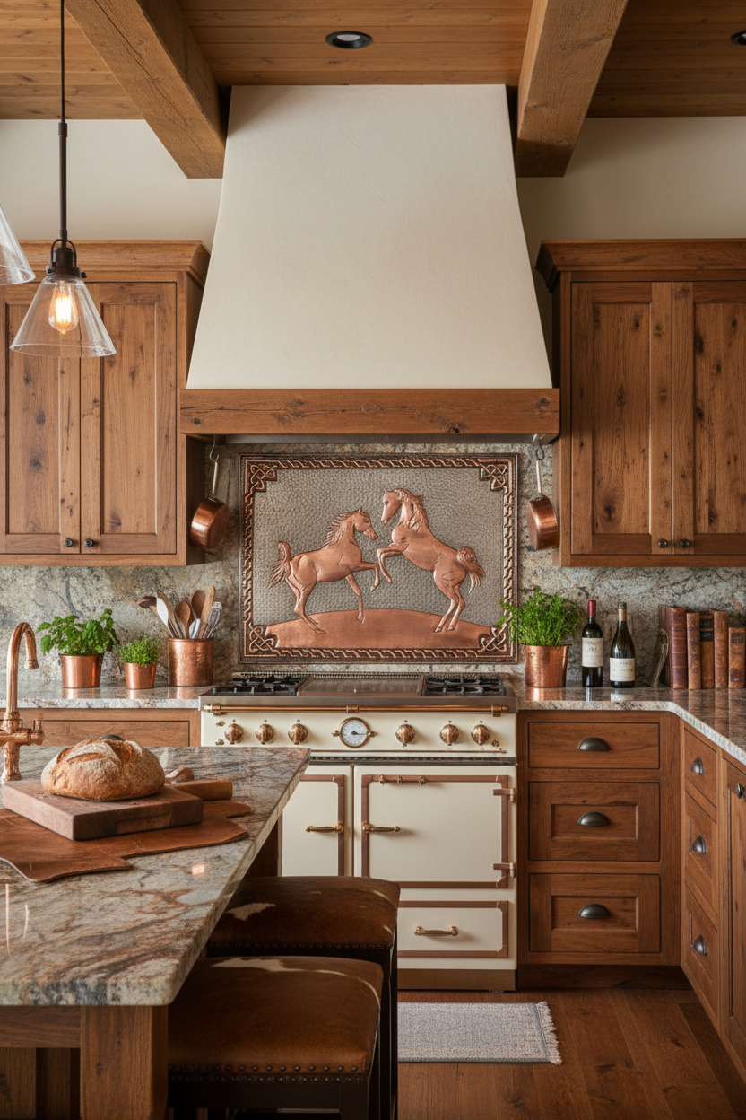 60x36 Inch Wild Horses Gray Copper Backsplash Front Close-Up Ultimate Dream Ranch Kitchen