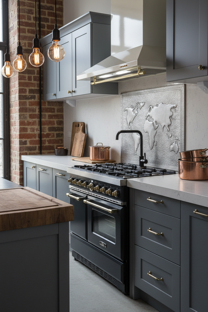 60x36 Inch World Map Gray Copper Backsplash Industrial Modern Kitchen