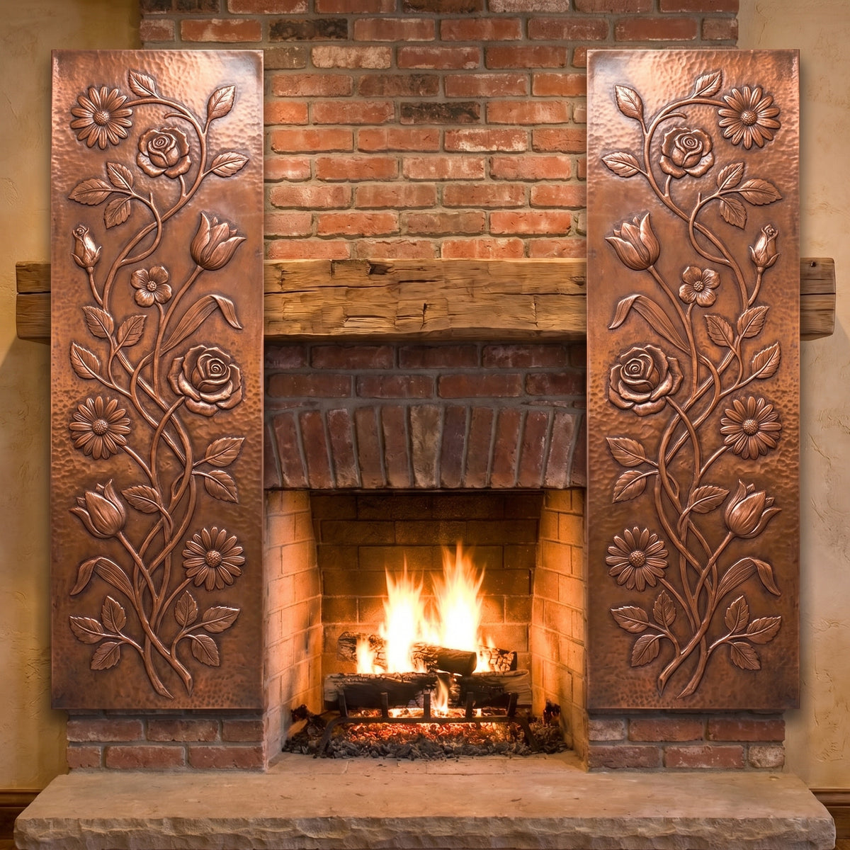 Floral Copper Panel Pair