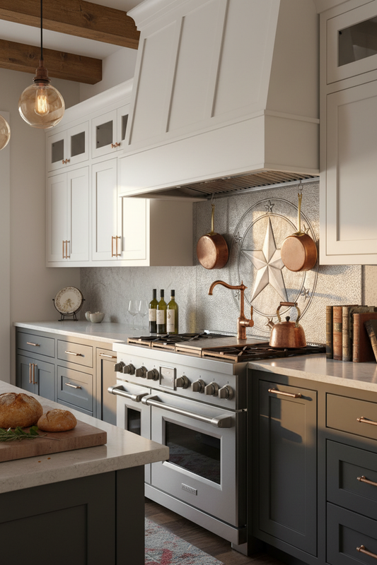 66x36 Inch Lone Star Gray Backsplash Ultra Extreme Close Angled Left View Ultra-Luxury Modern Western Ranch Kitchen