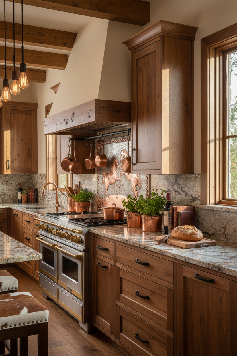 66x36 Inch Wild Horses Gray Copper Backsplash Angled Right View Ultimate Dream Ranch Kitchen