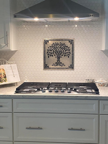 Gray & Black Tree of Life Backsplash | Bold Handmade Copper Kitchen Backsplash Panel - Natuross
