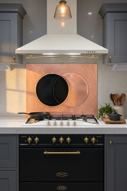 72x36 Inch Eclipse Copper & Black Backsplash Front Close-Up Industrial Kitchen
