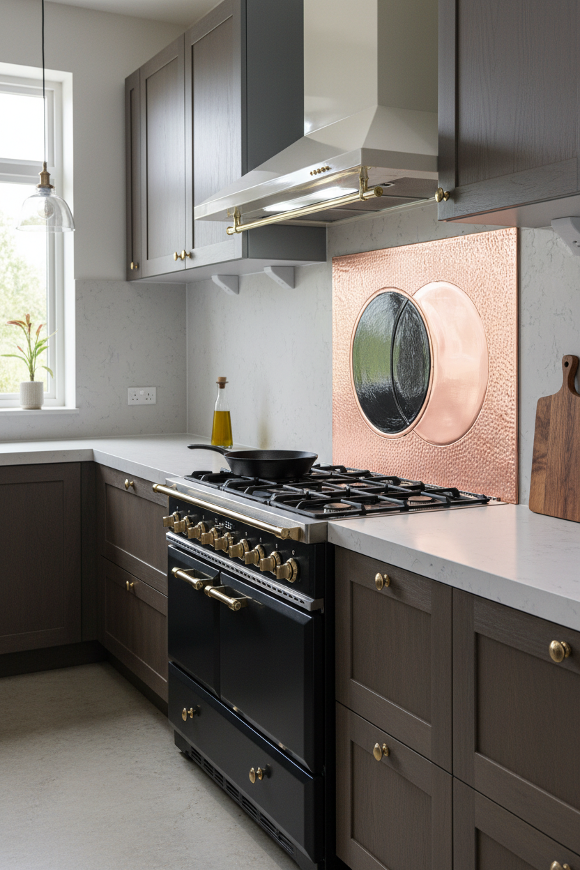 72x36 Inch Eclipse Copper & Black Backsplash Side Angle Industrial Kitchen
