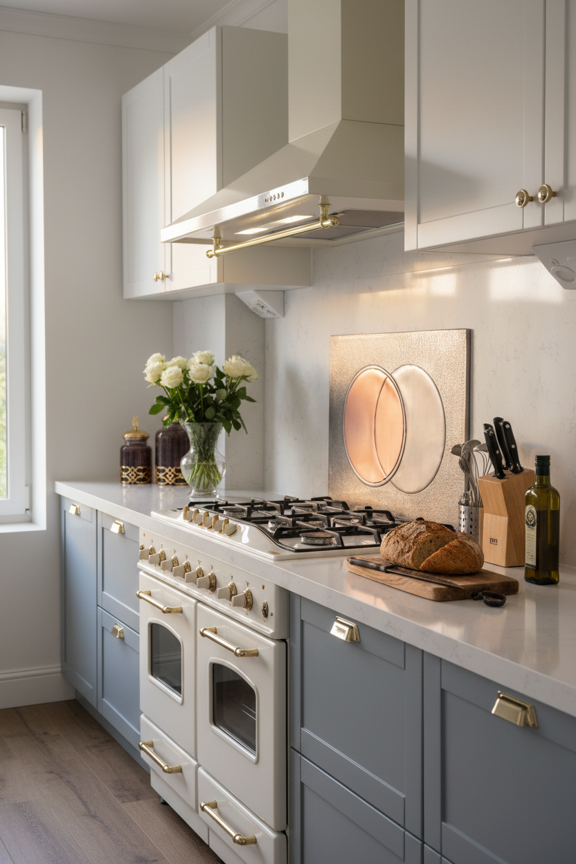 72x36 Inch Eclipse Gray & Copper Backsplash Luxury Kitchen Side Perspective