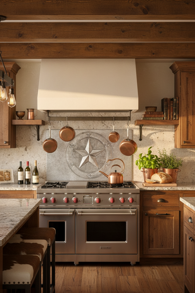 72x36 Inch Lone Star Gray Backsplash Extreme Close Wide Front View Ultra-Luxury Western Ranch Kitchen